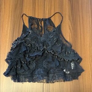 Free People Black Lace Ruffle Camisole